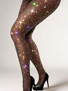 1/2/3pairs Shiny Fishnet Stockings, Fishnet Thigh High Socks, Crystal Embellished Fishnet Socks For Women - Multicolor - View 10