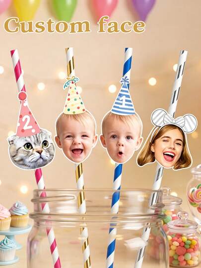 Custom Photo Face Straws, Personalized Party Favors, Suitable For Birthdays, Bachelor Parties, Grooms And Various Celebrations, Fun And Quirky Gifts, Straw Decorative Toppers