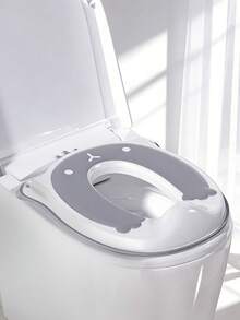 1pc Grey Cartoon Bear Crown Toilet Seat Cover, Suction Cup Fixed, Unisex, Suitable For Toilet Training - Light Grey - View 5