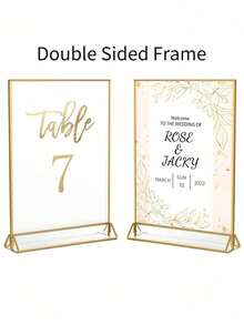 6 Conjuntos de Cartões de Menu de Mesa de Restaurante Vertical 10*15cm, Suportes de Número de Mesa de Casamento em Acrílico Transparente, Suportes de Exibição de Fotos com Moldura Dourada e Moldura Dourada Dupla, Adequado para Jantar Pré-Casamento e Festa de Noivado - A - Visão 4