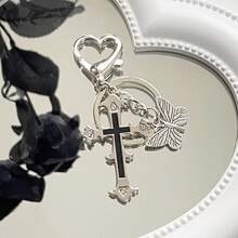 2 Pcs Y2K Gothic Cross Butterfly Keychain, Zinc Alloy Silver‑Tone Punk Bag Charm, Aesthetic Alt Backpack Pendant Decor Gift For Women Girls - Multicolor - View 3