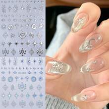 4pcs 3D Metal Moon Star Sun Nail Stickers, Bohemian Starry Sky Totem Nail Art, Gold Silver Blue Brown Hollow Starry Sky Nail Decoration, Self-Adhesive Waterproof Nail Stickers, Women's DIY Nail Salon Accessories - Multicolor - View 4