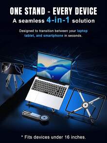 4-In-1 Foldable Laptop Stand & Magnetic Phone Holder, Silver Aviation Aluminum Portable Desktop Stand With N52 MagSafe For Tripod Handle, Compatible With MacBook Pro, Travel & Video Bloggers - Multifunctional Stand - View 6