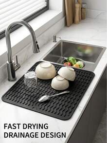 1pc/2pcs Non-Slip Silicone Dish Drying Mat, Kitchen Countertop Drainage Mat, Heat-Resistant Silicone Mat Suitable For Kitchen Countertop Or Sink, Refrigerator Or Drawer Liner, Dishwasher , Easy To Clean - Multicolor - View 3