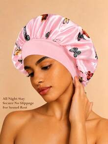 1pc Adjustable Elastic Double Layer Two-Color Satin Sleep Cap, Reversible Double Layer Sleep Cap, Non-Slip, Suitable For Women With Curly And Natural Hair, Hair Protection - Multicolor - View 1