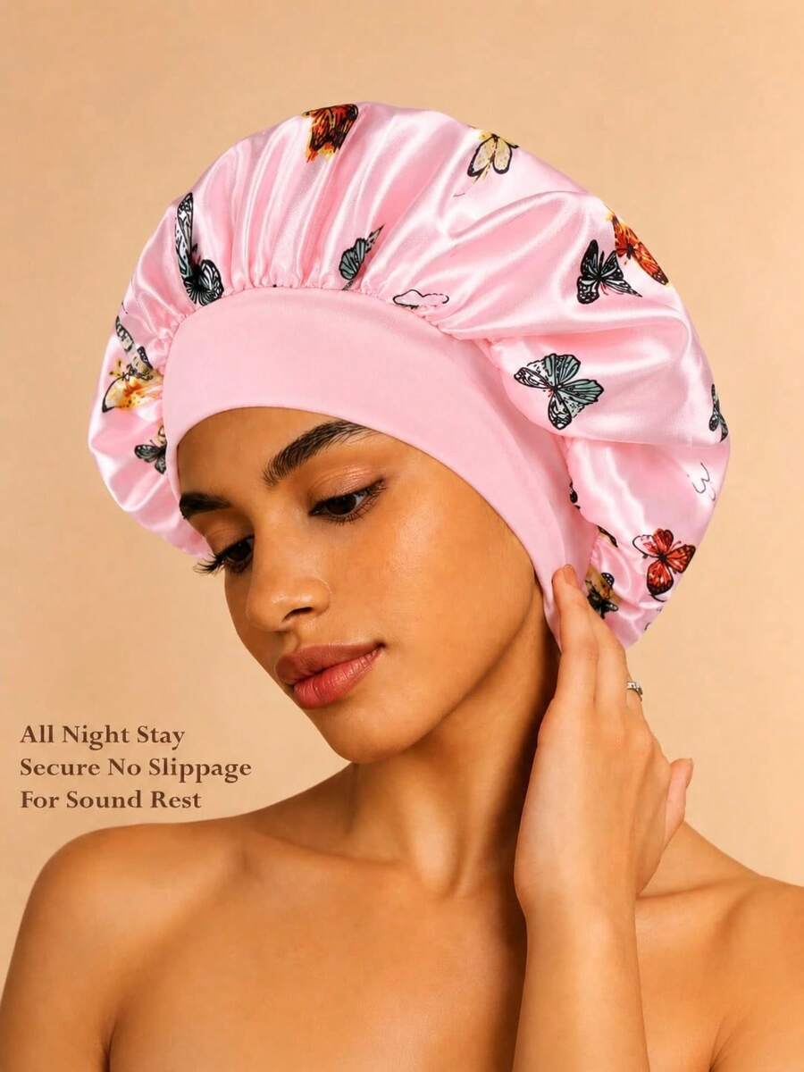 1pc Adjustable Elastic Double Layer Two-Color Satin Sleep Cap, Reversible Double Layer Sleep Cap, Non-Slip, Suitable For Women With Curly And Natural Hair, Hair Protection - Multicolor - View 1