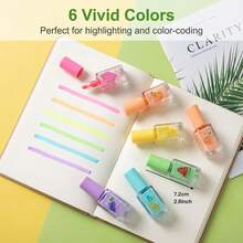 6pcs Fruit Scented Assorted Colors Highlighters Nail Polish Design Highlighter Marker Pen For Offic&Journaling Supplies, Women Gift - 6pcs - View 6