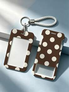 New Multi-Color Polka Dot Print Cartoon Style Push-Pull Card Holder (Card Holder + Keychain) - Suitable For Student ID, Meal Card, Transit Card And Campus Card. Features Anti-Loss Hard Shell Design, Can Be Used As Regular Card Holder, Business Card Holder, Credit Card Holder Or ID Holder. Essential For Holiday Travel And College Life. - Multicolor - View 7