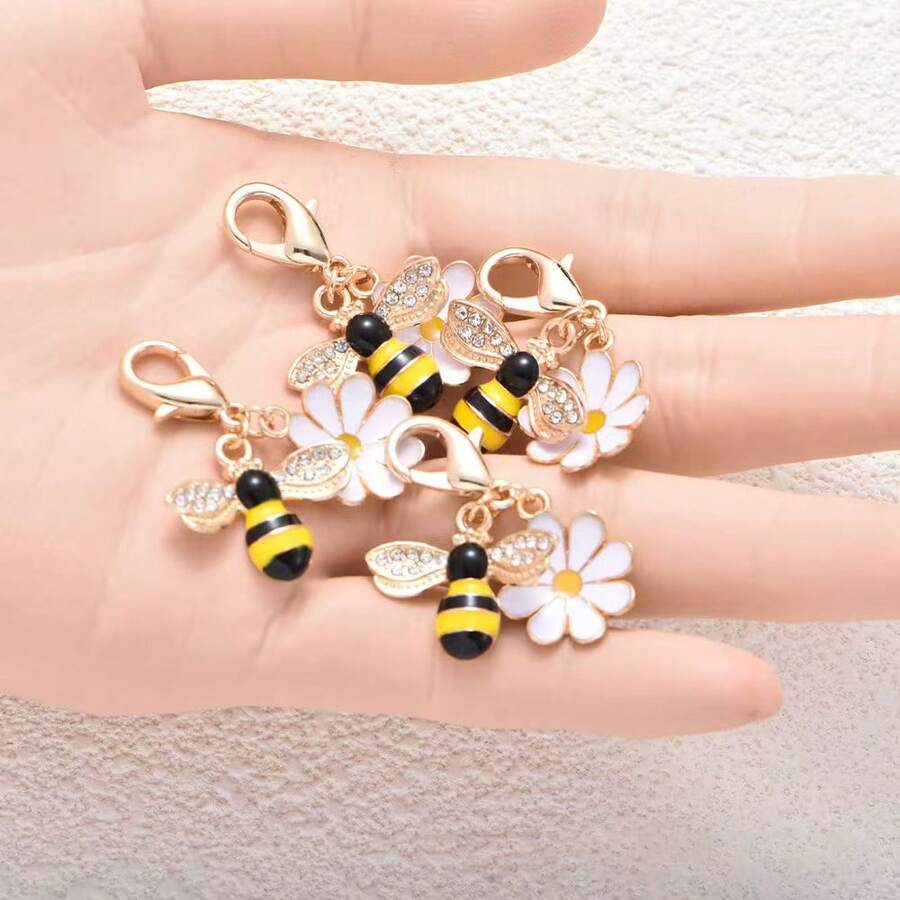4 buah Gantungan Kunci Lebah & Bunga Minimalis Kreatif, Hadiah Liburan untuk Pacar dan Keluarga, Aksesori Liontin untuk Tas/USB Drive/Kotak Earphone, Hadiah Ulang Tahun Unisex untuk Pesta di Rumah - MultiWarna - View 1
