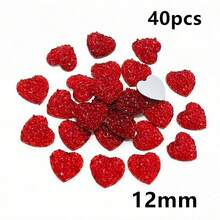40pcs 10mm/12mm Flat Back Heart-Shaped Resin Inlaid Stones, Multi-Color Crystal Cluster Natural Stone Convex Surface DIY Jewelry Making Accessories - Heart - View 16