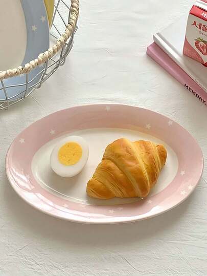 1pc Ins Style Korean Fresh High-End Exquisite Highly Attractive Star Ceramic Plate, Suitable For Pasta, Steak, Fruit, Vegetable Salad, Dishes, Cake Dessert, Etc., Applicable To Western Restaurant, Chinese Restaurant, Kitchen, Party Gathering, Etc.