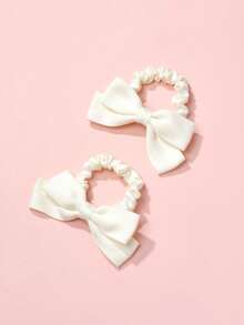 2/4pcs Satin Bow Small Scrunchies, Gentle Style Hair Ties For Girls, Simple Elegant High Ponytail Hair Ropes - Multicolor - View 10
