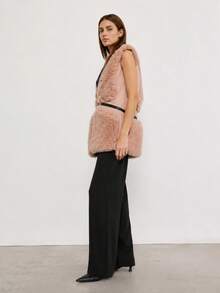 Vest With Collar. Snap Closure. Lined. 2 Pockets. Front Slightly Longer Than Back. Hip-Length. - Pink - View 2