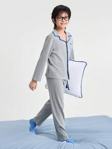 Balabala 男童睡衣套裝 柔軟棉質舒適長袖居家服 童裝套裝 - 灰色調 - 查看 4