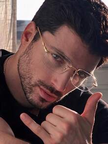 1PC Men's Rimless Rectangular Metal Retro Exquisite Commuter, Fashion Casual Personalized Versatile Street Style Decorative Eyeglass Frame Plain Lens, Suitable For Street Photography, Work, Back To School, Daily Wear, Couple Glasses - Gold - View 2