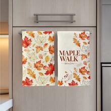 2PCS Kitchen Towel, Autumn Maple Leaf Healing Pattern, 40*60cm Rectangular Microfiber Kitchen Towel, Dish Cloth, Tablecloth, Hand Towel, Kitchen Decor, Home Decor, Housewarming Gift For Neighbors, Kitchen Napkin And Dish Cloth, Home Decor, Gift, Perfect For Kitchen And Bathroom Use - Orange - View 8