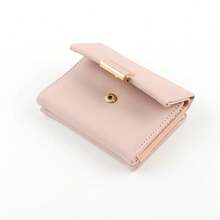 Solid Color Snap Closure Short Women's Wallet, Three-Fold Multi-Function Purse - Pink - View 6
