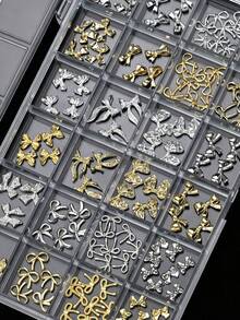24 rutnät/ask guld- och silverfärgad legering rosettformade nagelrhinstenar i metall, 3D-rosettnagelsmycken, nagelkonsttillbehör för DIY-manikyr - Multifärgad - Visa 3