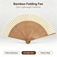 22cm Bamboo Bone Hollow Carved Folding Fan, Cream White Plain Surface, Chinese Style Portable Everyday Hand Fan - A - View 6