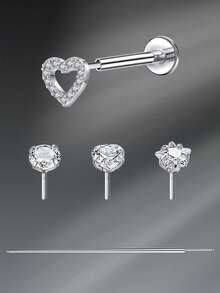 5pcs Fashion Stainless Steel Heart-Shaped Lip Studs For Women, Daily Decorative Use, 18G Lip Piercing Jewelry, Push-In Lip Studs, Cartilage Earrings, Ear Piercing Studs, Labret Piercing Jewelry - Multicolor - View 18