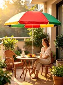 Colorful Spliced Outdoor Sun Umbrella, Multiple Sizes Available, Sun‑Proof And Rain‑Proof, Sturdy Umbrella Pole, Suitable For Multiple Scenarios Such As Beaches, Courtyards And Street Vending - A - View 5