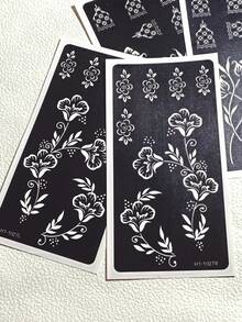 4pcs Reusable Self-Adhesive Nail Art Stencils - Floral Pattern Stencil Stickers, Perfect For DIY Body Painting, Parties And Events, Also Suitable For Handmade Crafts, Reusable, Mehndi Designs - Black - View 6
