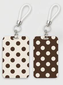 New Multi-Color Polka Dot Print Cartoon Style Push-Pull Card Holder (Card Holder + Keychain) - Suitable For Student ID, Meal Card, Transit Card And Campus Card. Features Anti-Loss Hard Shell Design, Can Be Used As Regular Card Holder, Business Card Holder, Credit Card Holder Or ID Holder. Essential For Holiday Travel And College Life. - Multicolor - View 4