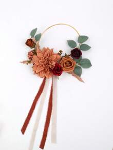 Floral Hoop Wreath Bouquet In Sunset Terracotta,Artificial Flower Wreath For Bridesmaids,Bridal Shower, Ceremony, Anniversary,Rustic Wedding - Multicolor - View 5