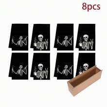 2/4/6pcs Funny Skull Pattern Halloween Kitchen Towel Set, Halloween Hand Towels/Dish Cloths, Super Absorbent, Seasonal Farmhouse Decor - Multicolor - View 10