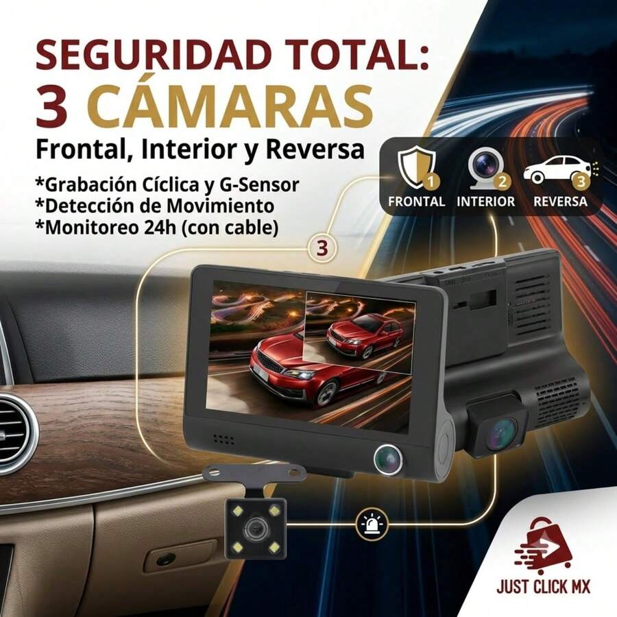 Car Dvr Camera 3 In 1 Front Interior Reverse Full HD