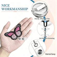 1 Set Handmade Felt Fabric Large Butterfly Design Nurse ID Badge Reel With Retractable Clip, Comes With Horizontal Slide Cover ID Card Holder, Gift For Doctors, Nurses, Teachers, Students, Office Staff - C-butterfly - View 7