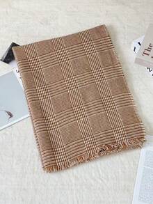 1pc Universal Multi-Color Plaid New Style Versatile Casual Scarf Suitable For Autumn/Winter Use - Houndstooth Khaki - View 5
