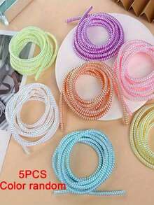 5pcs Random Color Spiral Cable Protector, Charger Cable Protector Data Cable Protector Sleeve Charger Cap, Earphone Cable Protector Suitable For Phone Earphone USB Data Cable Charger Protector Sleeve, Cable Sleeve - Multicolor - View 3