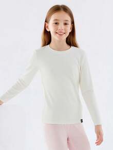 Balabala Tween Girl Long Sleeve T Shirt Boys Girls Basic Top Soft Stretch Undershirt For Fall Casual Wear - Off-white - View 3