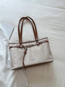 Vintage Textured Large Capacity Tote Bag, Fashionable Exquisite Buckle Design Handbag, Women's Daily Commute, Shopping Shoulder Bag - Multicolor - View 13