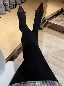 1/2 Pairs High Waist Opaque Black Tights, Super Elastic Tummy Control & Butt Lift Pantyhose, Breathable Slim Fit For All Body Types - Black - View 19