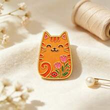 可愛花卉貓咪琺瑯別針套組,微笑小貓胸針,可愛夾克背包帽子領飾徽章,適合貓奴與青少年的甜美裝飾禮物 - 彩色 - 查看 7