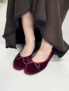 2026 Spring/Summer New Women's Bow Decor Ballet Flats - Burgundy - View 4