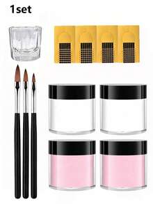 1Set High-Quality Nail Kit, Including Clear Powder, Nude Powder, Brush Cleaner, And Professional Nail Tools, Allowing You To Achieve Salon-Quality Perfect Nails At Home - Multicolor - View 8
