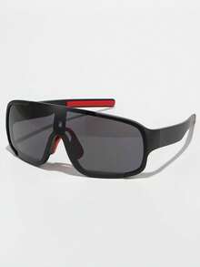 Minimalist Functional Style Men's One-Piece Lens Glasses, Black Fashion Sunglasses, Suitable For Travel, Camping, Commuting, Driving, Multi-Scenario Strong Light Protection, Creating Sharp Men's Outfit - Black - View 2