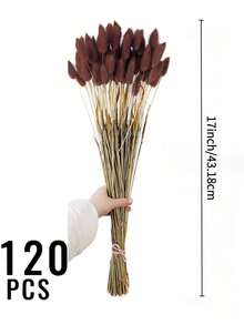 120pcs Artificial Blue Rabbit Tail Grass, Used For Vase Decoration, Bohemian Style Flowers, Wedding Decoration Flowers. - Brown 120 - View 4