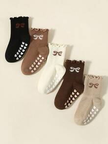 1/5 Paar Mädchen/Kinder einfarbige Socken mit Rüschenkante, Herz-Grip-Design, gestreiftes Muster, Schleifen-Akzent, lässige, niedliche, atmungsaktive und bequeme vielseitige Crew-Socken, geeignet für Rückkehr zur Schule, Outdoor-Aktivitäten, Partys, Feiertage, Geschenke - Verschiedenfarbig - Übersicht 3