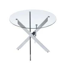 Dining Table With Cross Metal Leg And Tempered Glass, Modern Space-Saving Kitchen Table For Living Room,  Legs, Round Table, Silver Legs, 80x80x75cm - 銀色 - 查看 8