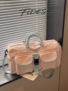 1pc New Large Capacity Travel Bag, Short Trip Luggage Bag, Fitness Bag, Sporty Casual Women's Bag, Maternity Hospital Bag, Vacation Bag, Waterproof Casual Bag, Carry-On With Independent Shoe Compartment - Pink - View 9