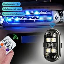 Luces estroboscópicas LED inalámbricas para decoración de coche, luz de ambiente de 8 colores, luces LED recargables, luz de advertencia LED anticolisión - A - Ver 4