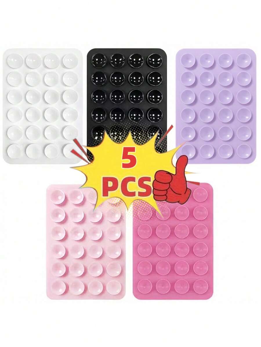 5pcs Silicone Suction Cup Phone Stickers, Strong Adhesion, Firmly Attach To Various Smooth Surfaces; Self-Adhesive, Washable And Reusable, Multi-Functional Phone Stand, Compatible With All Phone Models - Multicolor - View 1