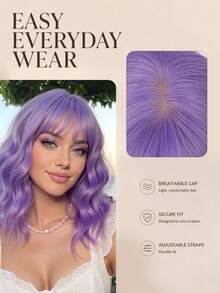 Colorful Bob Wig Piece, 12 Inch Bob Wig Piece With Bangs, Wavy Short Hair Style, Deep Wave Heat-Resistant Synthetic Fiber Wig Piece, Suitable For Women And Girls To Wear In Cosplay Parties Or Daily Occasions, Halloween - Purple - View 4