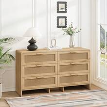 130CM Arc Shaped Corner Rattan Cabinet, 6-Drawers Rattan Storage Cabinet Rattan Drawer, For Living Room Bedroom,And Kitchen, Natural - 彩色 - 查看 2