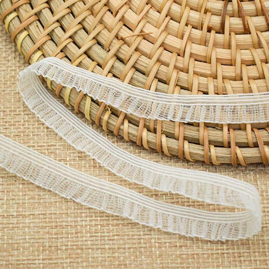 1cm Sheer Ruffled Lace Trim 10M Polyester Sewing DIY Ribbon - Translucent Pleated Ribbon - View 1