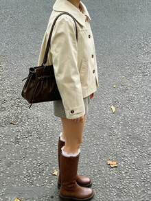 Women's Fashion Cute Peter Pan Collar Long Sleeve Loose Short Casual Jacket - Apricot - View 3